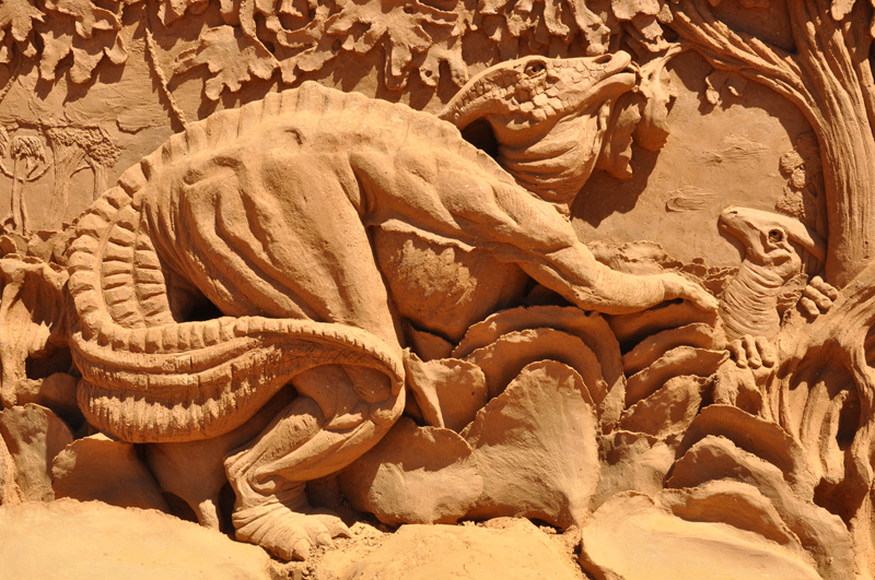 Dinosaur sand sculptures at Frankston, Victoria