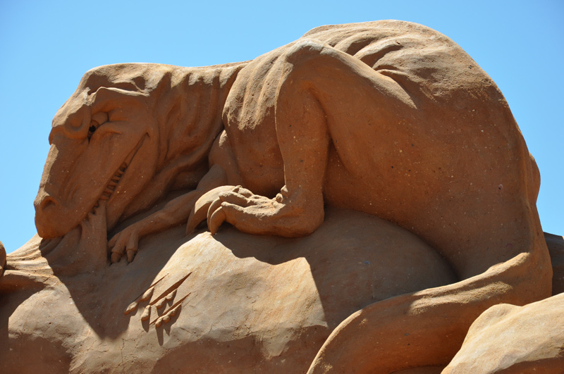 Dinosaur sand sculptures at Frankston, Victoria